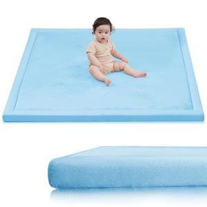 Ultra Soft Baby Play Mat for Floor,1.3" Thick Elasti-Foam 50x50 Playpen Mat for Toddlers Infant kids,Non-Slip Backing Safe for Crawling&Tummy Time,Tatami Style(Light Blue)