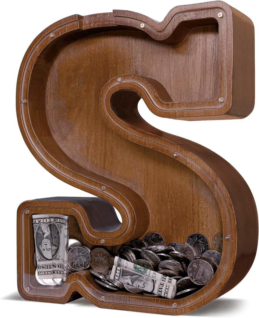 Wooden Letter Piggy Bank for Kids Larger Letter Piggy Bank for Boys and Girls Personalized Piggy Bank Initial Coin Bank Wood Kids Money Bank for Birthday and Festival