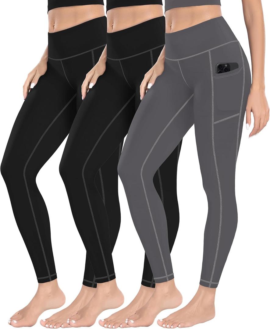 MIRITY High Waist Yoga Leggings with Pockets for Women - Buttery Soft Workout Stretchy Yoga Pants Pack of 3 (Medium)