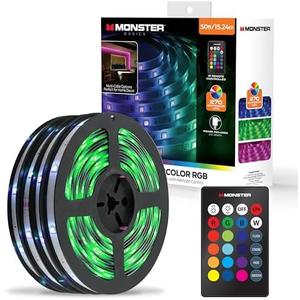 Monster 100 FtLED Light Strip with Remote Control, 540 RGB LEDs, Adhesive Backing, Coated for Moisture Protection, Dimmable, 24V Plug, 4 Modes Including Strobe, Flash, Fade & Smooth