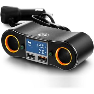 2 Socket Cigarette Lighter Splitter Dual USB Quick Car Charger Adapter with LED Voltage Display and on/Off Switch for iPhone