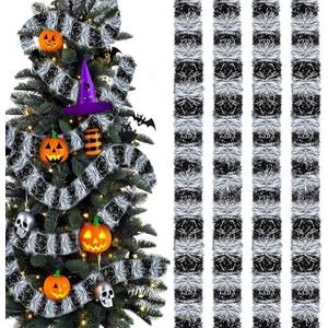 32.8FT Halloween Tree Sandworm Ornament Decorations, Black and White Metallic Foil Tinsel Twist Nightmare Sand Worms Hanging Garland Xmas Tree Decor for Scary Home Backdrop Holiday Birthday Party
