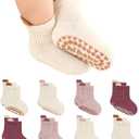 Toddler Non Slip Socks with Grips, 8 Pairs Cotton Ankle Socks for Baby Boys Girls Infants Kids 0-5 Years Old