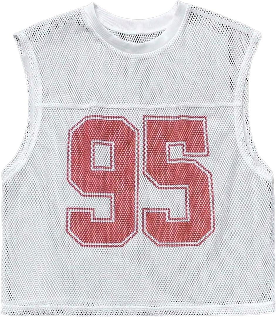 Milumia Men's Jersey Shirt Number Graphic Mesh Tank Top Football Sleeveless Crop Tops White Medium