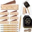 Sinload 25 Sets Birthday Favors for Guests 25 Thanks for Coming Bamboo Pens 25 Wooden Bookmarks 25 Cards with Organza Bag for Adult Birthday Wedding Anniversary Party Souvenir(50th)