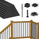CKE 26" Square Deck Balusters, 60 Packs Black Aluminum Deck Balusters for Wood and Composite Deck Railings with Screws & Balusters Conectors, 3/4" Diameter Hollow Square Aluminum Deck Spindles S26