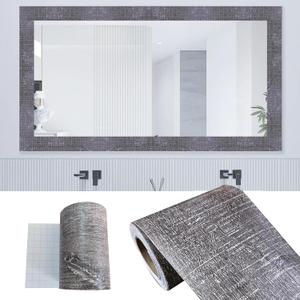 32.8Ft Gray Wood Grain PVC Wallpaper Border, Removable Waterproof Mirror Border Peel and Stick,Bathroom Mirror Frame Border (1.97inch) (2" x 397")