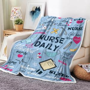 DYNH Nurse Nursing Student Gifts Blanket for Women Men, Nurse Appreciation Gifts for LPN New/School/Future/RN Nurses Practitioner Week Day,Blue,50x60