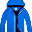 Boys Rain Jackets Lightweight Waterproof Hooded fleece Raincoats Windbreakers for Kids (8-9 Years, Solid Sky Blue)