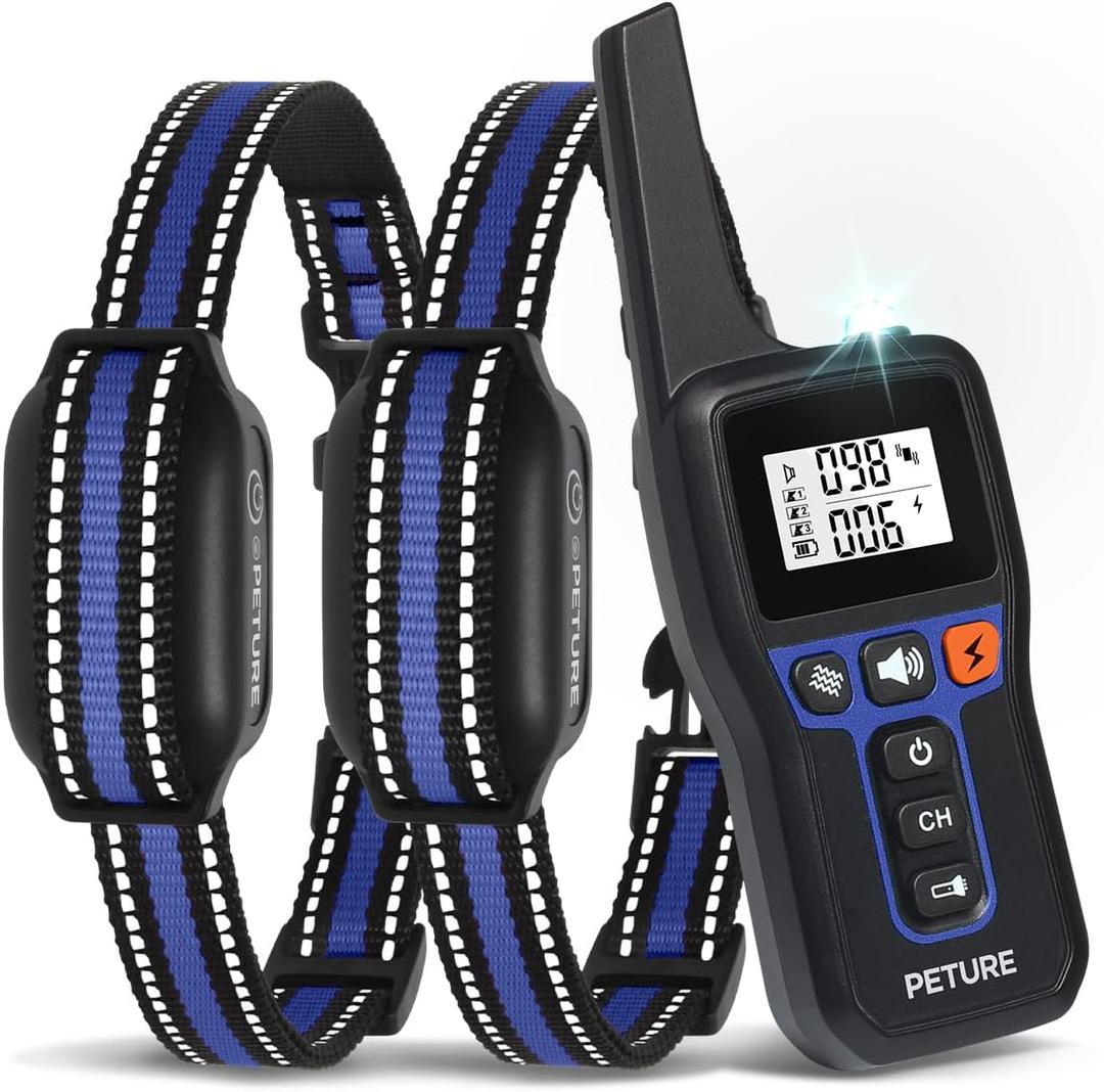 Dog Bark Collar with Remote, 2-in-1 Automatic Anti Bark Collar with Beep Vibration Static and Auto Bark Mode, IPX7 Waterproof & 3300Ft Dog Training Collar for 7-120lbs Small Medium Large Dogs (2 Pack) (Blue 2pc)