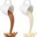 Jetec 2 Pcs Floating Spilling Coffee Cup Magic Pouring Splash Coffee Mug Pouring Spilling Mugs Cafe Novelty Funny Cup Sculpture Art Decoration for Home Decor(Cream, Brown)