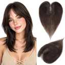Human Hair Toppers For Women Dark Brown Topper Hairpieces For Thinning Hair Short Straight Middle Part Side Bangs Clip In Wiglet 11 inch 16g #02