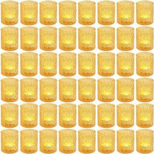 Maxdot 48 Pack Gold Glass Votive Candle Holders 2.1 x 2.6 Inch Easter Tea Light Candleholder Bulk Xmas Glass Tealight Candlestick Holders for Table Centerpiece Fireplace Home Wedding Party Decor