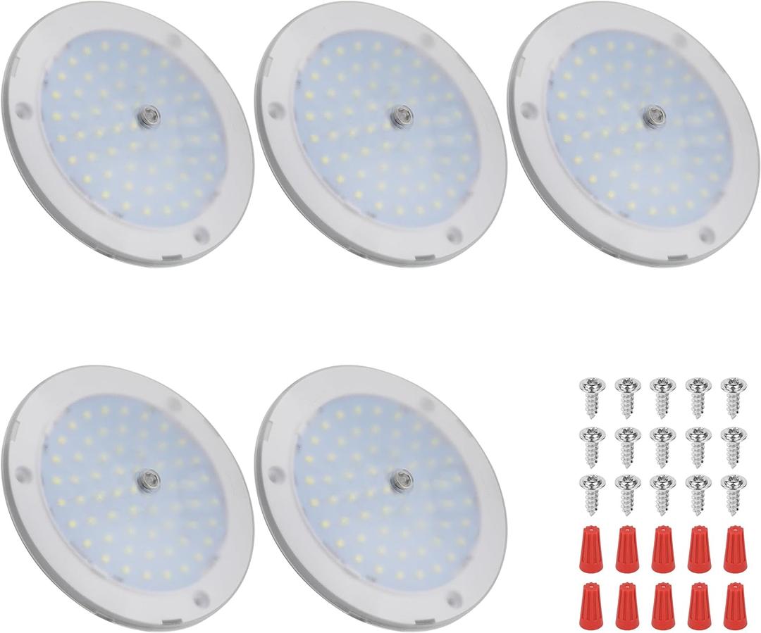 RV Lights Interior, 5 Inch Cool White RV LED Ceiling Puck Light Dimmable 12V Camper Puck Lights 6000-6500k Transparent Frosted 4.5W LED Ceiling Dome Light for Camper Van Trailer Boat, 5-Pack