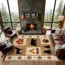 8x10 Cabin Bear Rustic Area Rug for Living Room Lodge Deer Wildlife Large Rug Country Farmhouse Westen Machine Washable Non-Slip Printed Low-Pile Indoor Carpet for Bedroom Dining Room Office