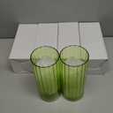 6 Pcs 8 Inch Tall Glass Ribbed Cylinder Vases Clear Floating Candle Flower Vase in Bulk, Hurricane Candle Holder for Wedding Housewarming Gift Table Centerpieces(Green)