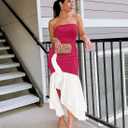 ZESICA Women's 2025 Summer Strapless Bodycon Maxi Dress Ribbed Sexy High Split Mermaid Prom Party Dresses (Pink, S)