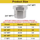 Reducer Coupling 3/4" NPT Male x 1/4" NPT Female Threaded Pipe Fitting, 304 Stainless Steel Reducing Pipe Fitting, 4 Pack
