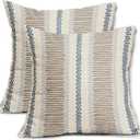 Brown Blue Pillow Covers 18x18 Set of 2 Gray Grey Dot Print Striped Decorative Outdoor Pillowcases Boho Rustic Farmhouse Decorative Throw Cushion Case Decor for Couch Sofa Bed