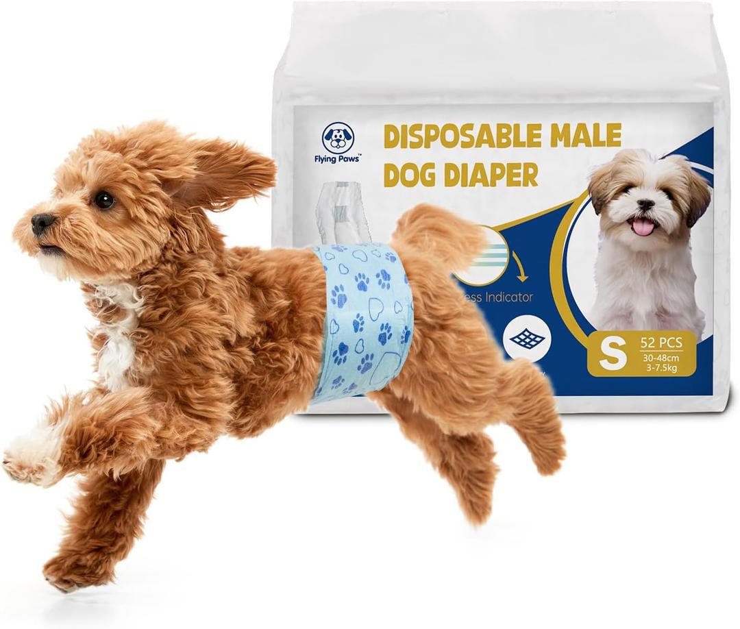 Male Dog Diapers with Wetness Indicator, Disposable Belly Band for Puppy Male Diapers, Doggie Wraps for Puppy Training, Incontinence (S, 52 Count)