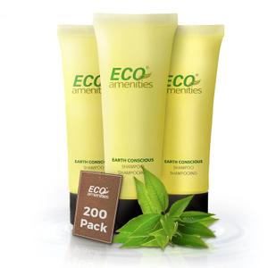 ECO amenities Travel Size Shampoo Bulk - 200 PACK, 30mL, 1 oz Hotel Shampoo Supplies for Guests - Green Tea Scent with Flip Cap and Biodegradable Clear Container (1.01 Fl Oz (Pack of 200))