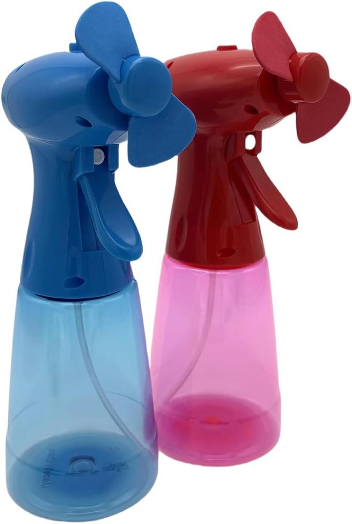 2 Pack Elite Handheld Water Misting Fans Portable Battery Powered Compact Cooling Fan for Home Office and Outdoors (Blue/Red)