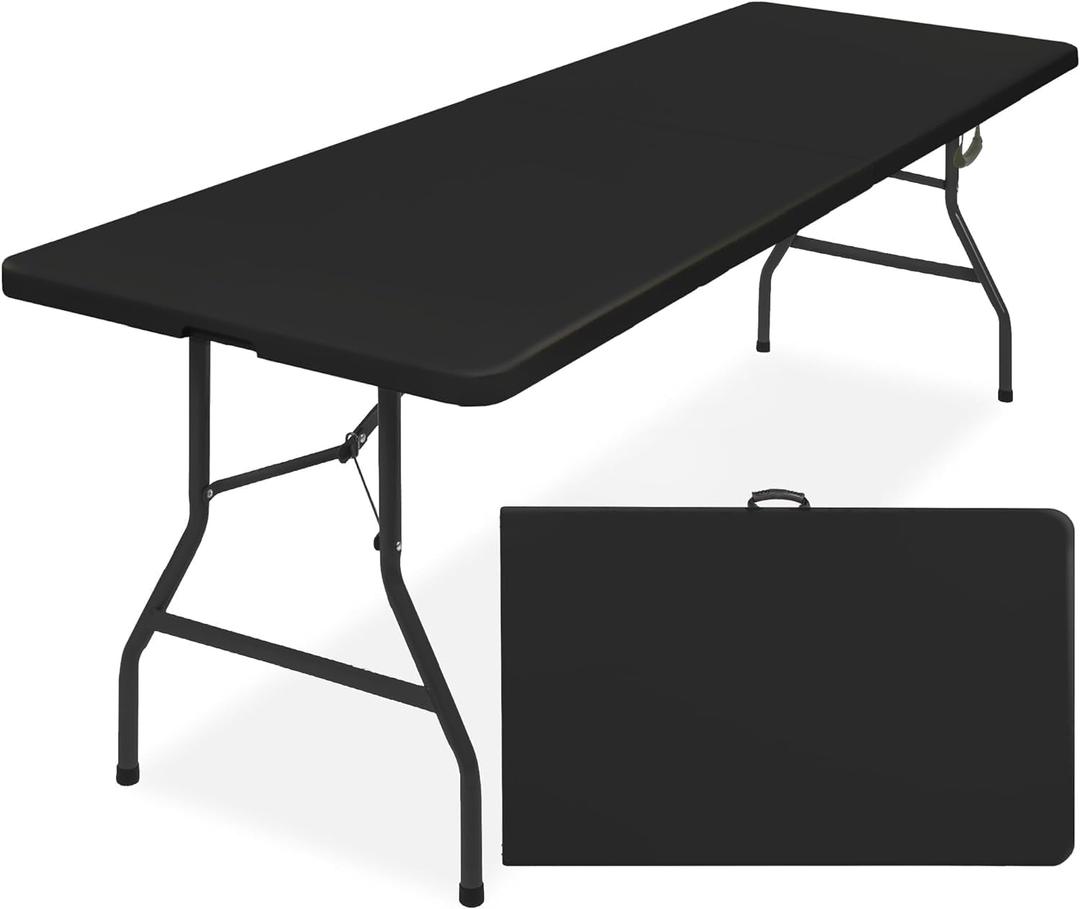 Simpli-Magic 8ft Portable Plastic Folding Table  Indoor & Outdoor Heavy-Duty Foldable Utility Table w/Handle for Party & Camping (Black)