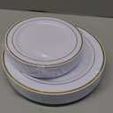 FLOWERCAT 60PCS Gold Plastic Plates - Heavy Duty White and Gold Plastic Plates Disposable for New Year/Thanksgiving Party/Wedding - Include 30PCS 10.25" Dinner Plates and 30PCS 7.5" Dessert Plates
