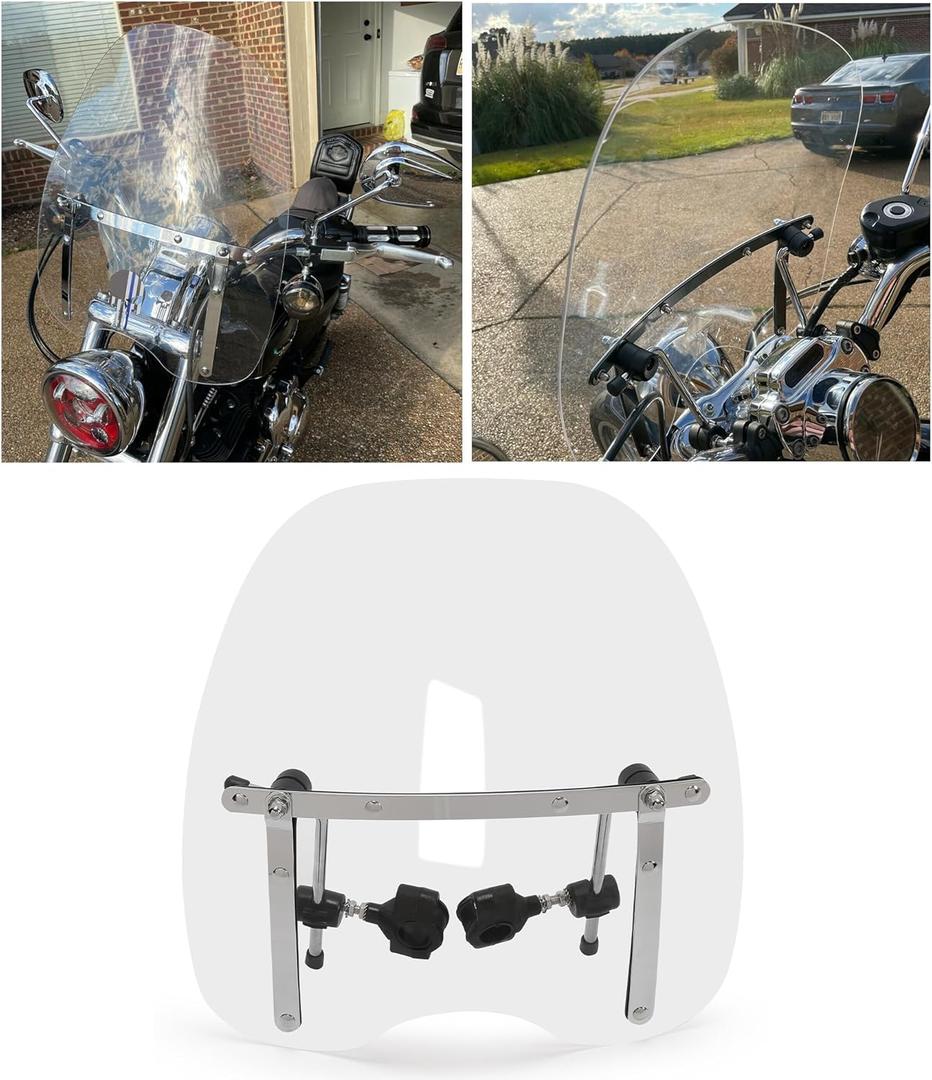 ECOTRIC 19"x17" Clear Windshield Universal Compatible with Harley Davidson Honda Magna Shadow Spirit Sabre Kawasaki Vulcan Vn Yamaha Cruiser Motorcycle Transparent Windscreen Durable