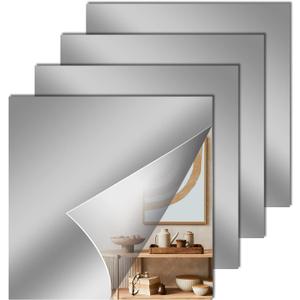 3 x 4 Pcs Flexible Mirror Reflective StickersNon Glass Safety Reflective Mirror, 12 x 12 in Self Adhesive Square Cuttable Acrylic Film Mirror for DIY Craft Home Wall Decoration