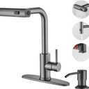 Kicthen Faucets with Pull Down Sprayer, Gun Grey Waterfall Kitchen Sink Faucet with Soap Dispenser, Single Hole Stainless Steel Kitchen Faucet, Modern Single Handle Pull Out Kitchen Faucet