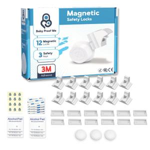 Baby Proof Me 12-Pack Magnetic Cabinet Locks, Baby Proofing Child Safety Locks with 3 Keys, No-Drill 3M Adhesive for Cabinets & Drawers