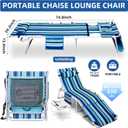 3-in-1 Beach Chair Face Holes, Lounge Chair Outdoor with Folding Side Table, 5-Position Recliner, Lay Flat, Removable Pillow, Heavy Duty, Max 330lbs, Poolside, Patio, Camping, Backyard Striped Blue