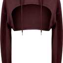 BEJONS Women Long Sleeve Cropped Super Crop Top Hoodies Sweatshirt Aesthetic Punk Hip Hop Dance Sexy Rave Cloth (Small-Medium, Burgundy)