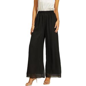 Women's Wide Leg Palazzo Pants 41"-44" Long Flowy High Waisted Chiffon Elegant Dressy Casual Work Trousers
