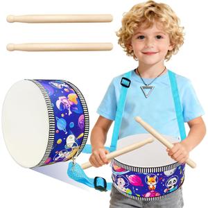 Kid Drum Set,8 Inch Wooden Drum Toys,Sensory Educational Musical Instrument Toy with Adjustable Strap,2 Drumsticks for Toddler,Baby Girls Boys, Astronauts Animals Dinosaurs