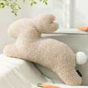 Phantoscope Happy Easter Bunny Shaped Throw Pillow, Plush Boucle Jumping Rabbit Cushion Sherpa Easter Decorative Pillow for Couch Living Room Bed, Beige, 14.5 x 21.5 inches