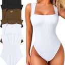 OQQ Women's 3 Piece Bodysuits Sexy Ribbed Strappy Square Neck Sleeveless Tummy Control Tank Tops Bodysuits large