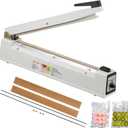 VEVOR Impulse Sealer 16 inch, Manual Heat Sealing Machine with Adjustable Heating Mode, Aluminum Shrink Wrap Bag Sealers for Plastic Mylar PE PP Bags, Portable Poly Bag Sealer with Extra Replace Kit (White)