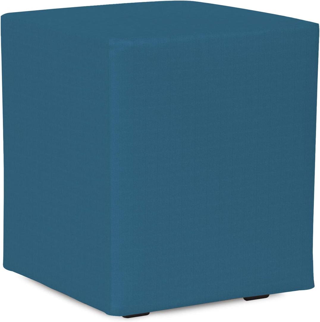 Howard Elliott Collection Universal Cube Ottoman with Cover, Multipurpose Padded Side Table and Square Footstool Seating for Living Room, Office or Bedroom, 18 x 18 x 20 Inch, Seascape Turquoise