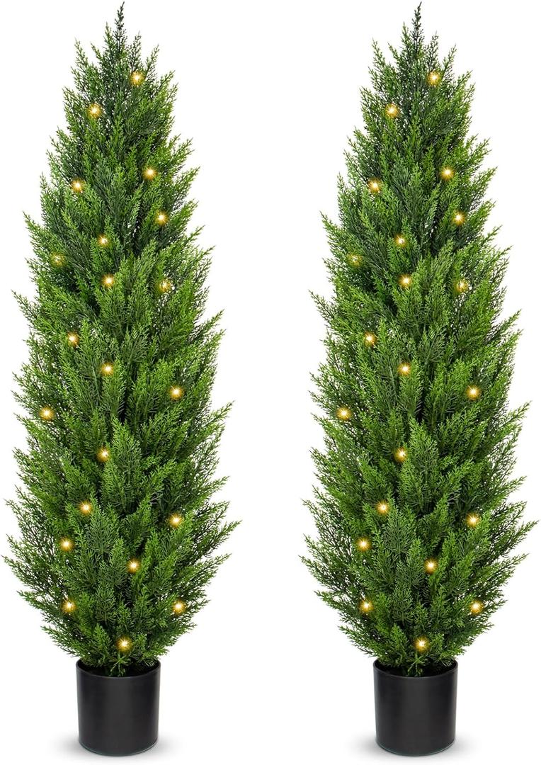 Briful 5ft Cedar Topiary Trees Artificial Outdoor Set of 2 Realistic Faux Cedar Trees with LED Lights, UV Resistant Fake Shrubs Cypress Trees, Fake Outdoor Trees for Home Farmhouse Front Door Decor Briful 5ft Cedar Topiary Trees Artificial Outdoor Set of 2 Realistic Faux Cedar Trees with LED Lights, UV Resistant Fake Shrubs Cypress Trees, Fake Outdoor Trees for Home Farmhouse Front Door Decor