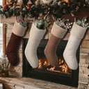 4 Pcs Farmhouse Christmas Stockings, 18'' Christmas Neutral Stockings Rustic Fireplace Stocking, Boho Cozy Hanging Xmas Stocking Decorations for Family Holiday Decor