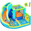 FBSPORT Inflatable Bounce House, Water Slide Park Slide Bouncer with Ball Shooting, Climbing Wall, Jumping and Splash Pool, Kids Bouncy Castle with 450W Air Blower for Outdoor Backyard
