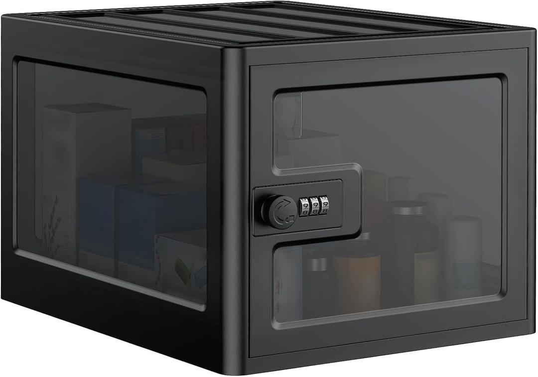Uniclife Black Medicine Lock Box with Combination Lock 13 L Large Locking Medication Box Lockable Storage Box for Personal Items Phones Food & Snacks Stackable Fridge Lock Box for Home Office