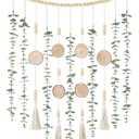 Dahey Hanging Artificial Plant Eucalyptus Wall Decor 31'' Wooden Bead Garland with Fake Greenery Leaves Boho Rustic Farmhouse Wall Art for Bathroom Office Living Dining Room Bedroom Kitchen Decoration
