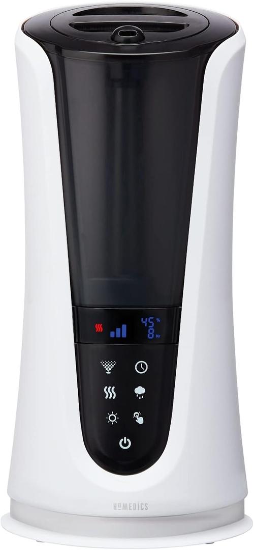Homedics Ultrasonic Humidifier Large Deluxe Air Humidifiers for Bedroom, Plants, Office Cool and Warm Mist Humidifiers, Essential Oil Pads and Built-In Timer, 5 Mist Settings, White and Black