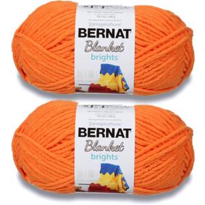 Bernat Blanket Brights Carrot Orange Yarn - 2 Pack of 300g/10.5oz - Polyester - 6 Super Bulky - 220 Yards - Knitting/Crochet
