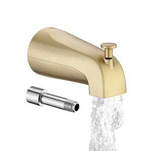 All Metal Bathtub Spout with Diverter, 5.3 Inch Tub Spout, Fits 1/2" Copper Slip-On and 1/2" or 3/4" IPS Threaded Pipes, Easy Lift to Switch, Leak-Free, Easy DIY Installation, Brushed Gold