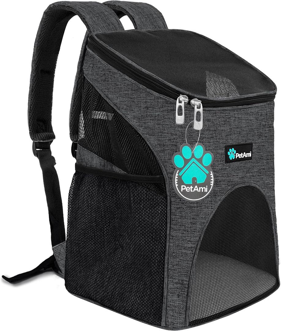 PetAmi Small Dogs and Cat Backpack Carrier, Airline Approved Pet Backpack Carrier, Ventilated, Safety Strap, Buckle Support Designed for Hiking Travel Camping Outdoor, Max 18 lbs (Dark Gray) (Heather Charcoal)