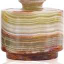 MARBLOUS KRAFTS Marble Salt Cellar with Lid 3" Green Onyx Stone Salt Holder for Counter & Stone Salt Container, Salt Dish, Salt Box & Spice Jar